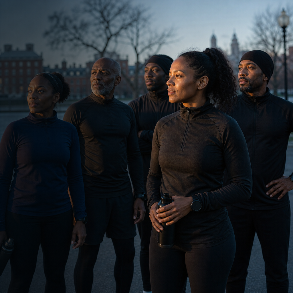 Runners lined up at dawn before a group run