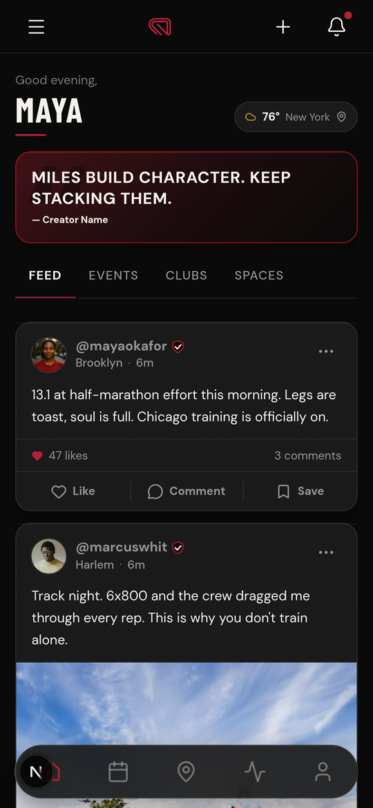 NXTRUNN home feed